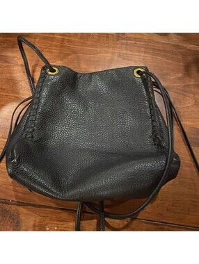 Hobo Black Leather Drawstring Bucket Bag